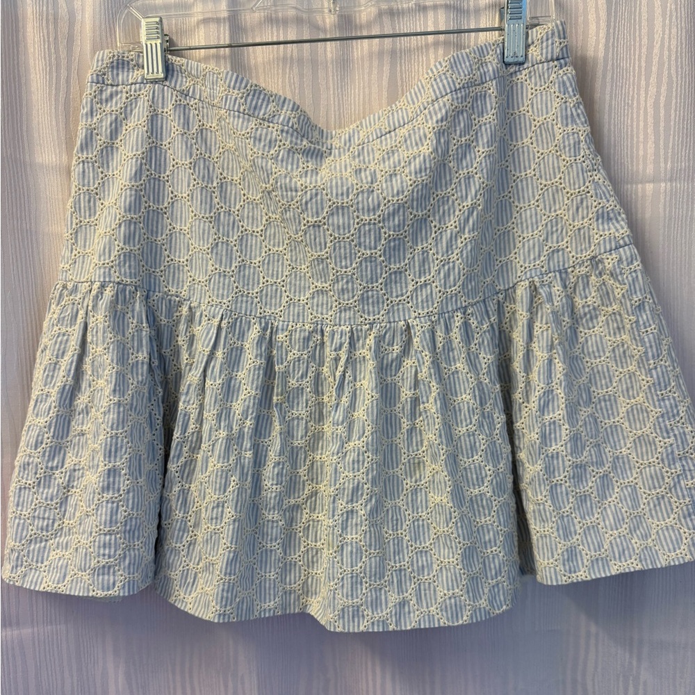 J. Crew Blue Bubble Mini Skirt with Smocked Tiered Design